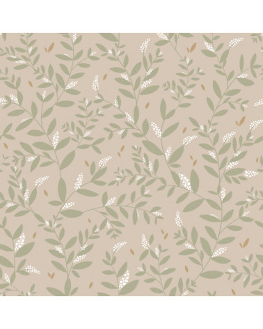 Papier peint enfant brindilles beige et vert