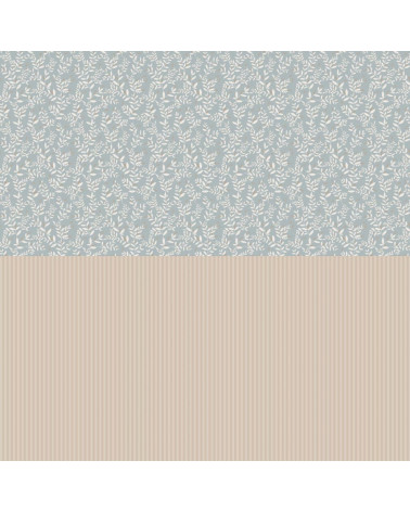 Papier peint enfant délicates brindilles fond bleu avec rayures beige