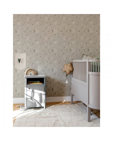 Papier peint enfant petites fleures blanches