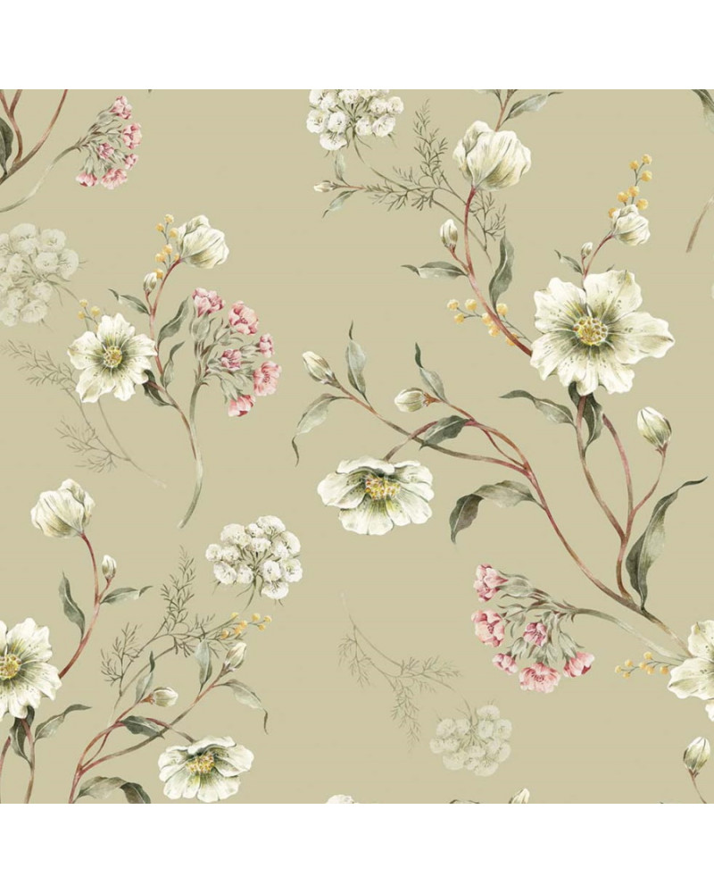 Papier peint enfant Light Green Blossom - fleurs dans les tons verts clairs