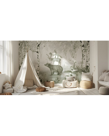 Papier peint enfant Bear King- Green - Kikki Belle