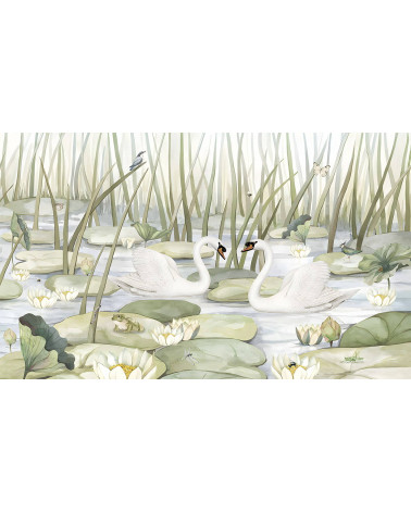 Papier peint enfant cygnes Spectacular Swans - Kikki belle