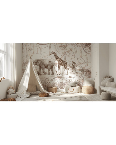 Papier peint enfant Animal Parade - Marron - Kikki Belle