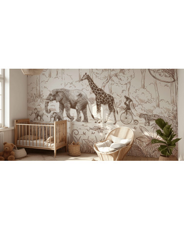 Papier peint enfant Animal Parade - Marron - Kikki Belle
