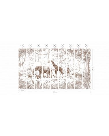 Papier peint enfant Animal Parade - Marron - Kikki Belle