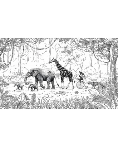 Papier peint enfant Animal Parade - Noir et Blanc - Kikki Belle