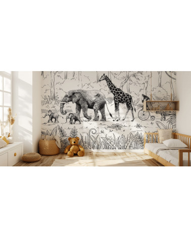 Papier peint enfant Animal Parade - Noir et Blanc - Kikki Belle