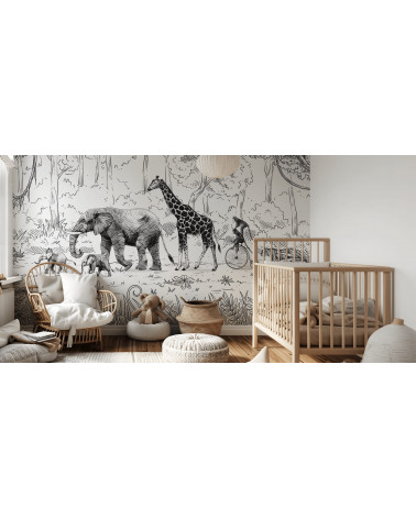 Papier peint enfant Animal Parade - Noir et Blanc - Kikki Belle