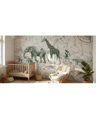 Papier peint enfant Animal Parade - Vert Kikki Belle