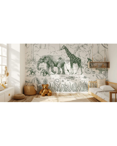 Papier peint enfant Animal Parade - Vert Kikki Belle
