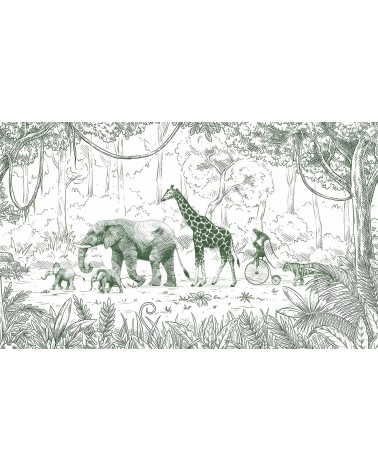 Papier peint enfant Animal Parade - Vert Kikki Belle