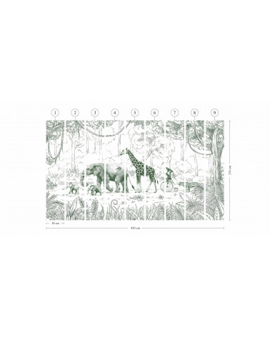 Papier peint enfant Animal Parade - Vert Kikki Belle