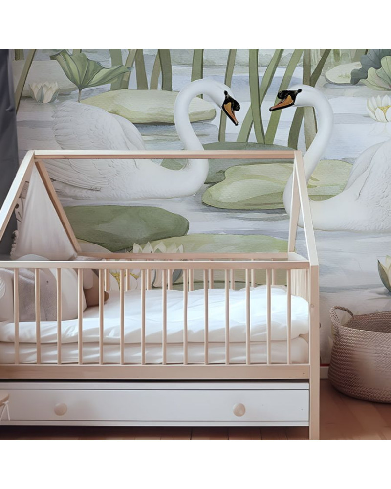 Papier peint enfant cygnes Spectacular swans - Kikki Belle