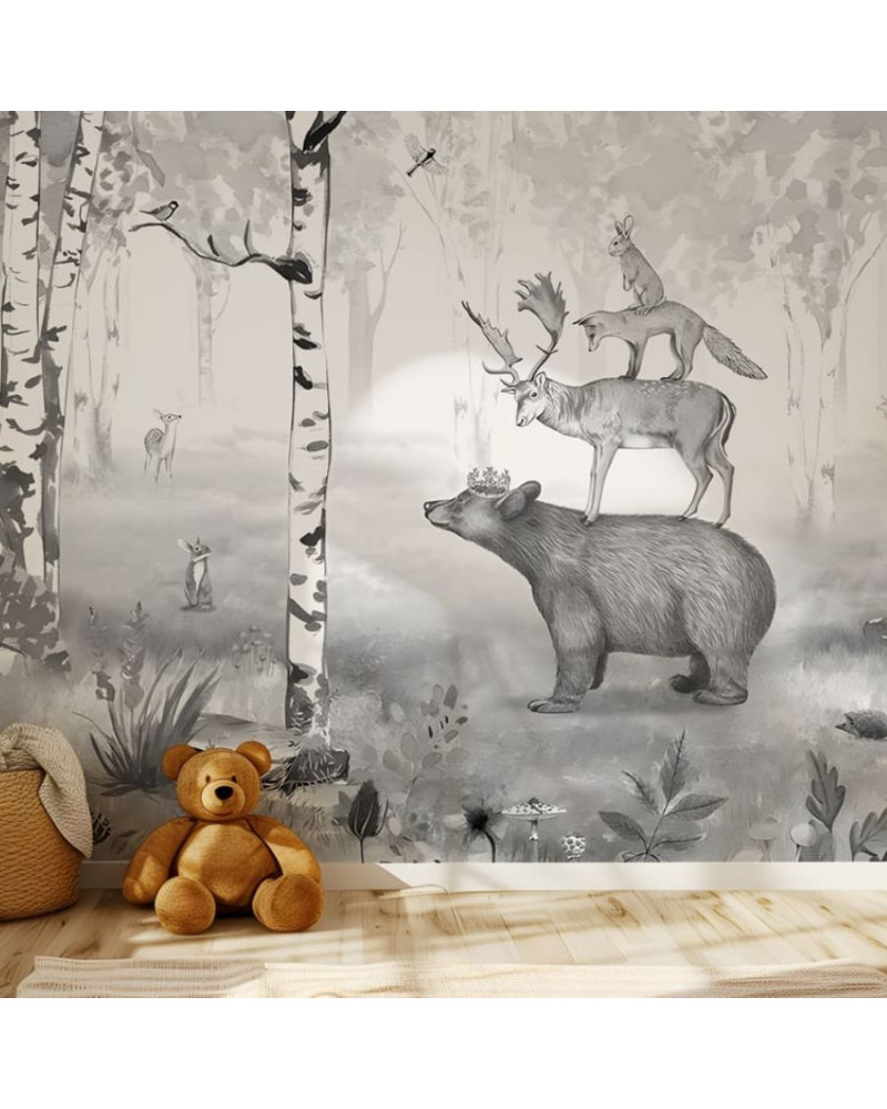 Papier peint enfant Bear King - Black and white - Kikki Belle
