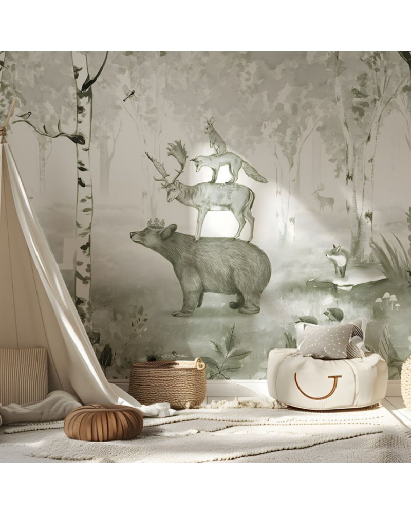 Papier peint enfant Bear King- Green - Kikki Belle
