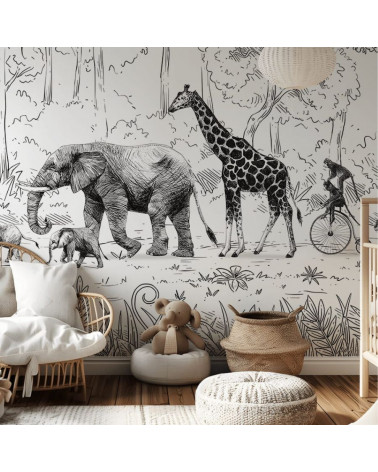 Papier peint enfant Animal Parade - Noir et Blanc - Kikki Belle