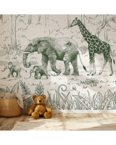 Papier peint enfant Animal Parade - Vert Kikki Belle