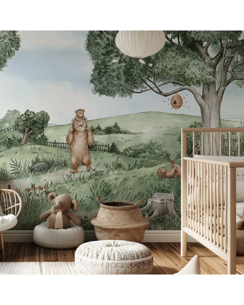 Papier peint enfant Bears and Bees - Kikki Belle