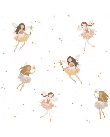 Papier peint enfant petites fées - fond blanc