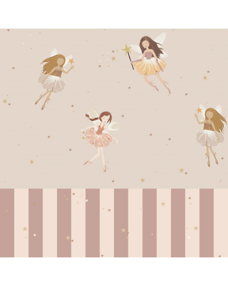Papier peint enfant petites fées beige et rayures