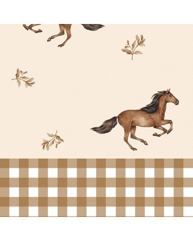 Papier peint enfant chevaux et carreaux marrons