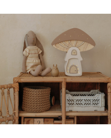 Lampe veilleuse en bois maison champignon - marron clair - Little Lights