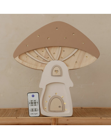 Lampe veilleuse en bois maison champignon - marron clair - Little Lights