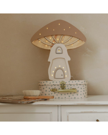 Lampe veilleuse en bois maison champignon - marron clair - Little Lights
