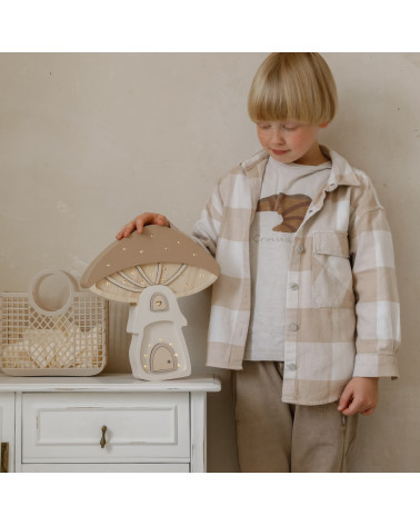 Lampe veilleuse en bois maison champignon - marron clair - Little Lights