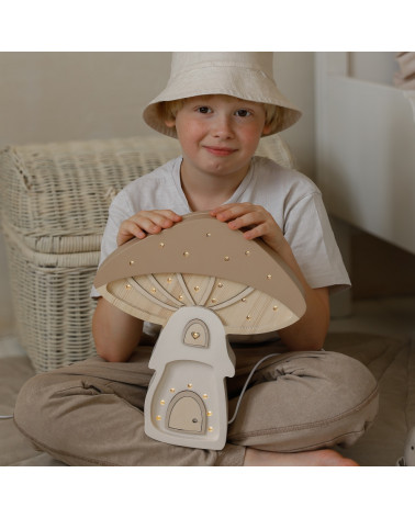 Lampe veilleuse en bois maison champignon - marron clair - Little Lights