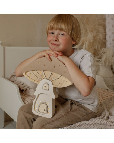 Lampe veilleuse en bois maison champignon - marron clair - Little Lights