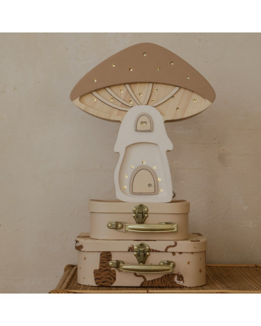 Lampe veilleuse en bois maison champignon - marron clair - Little Lights
