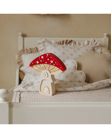 Lampe veilleuse en bois maison champignon - rouge - Little lights