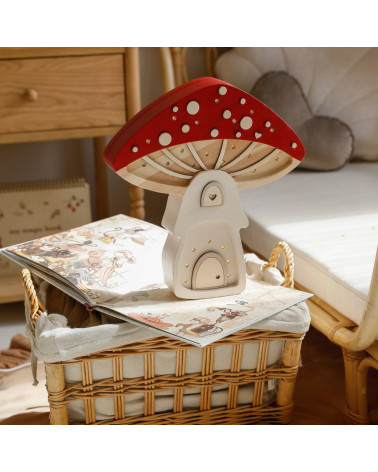 Lampe veilleuse en bois maison champignon - rouge - Little lights