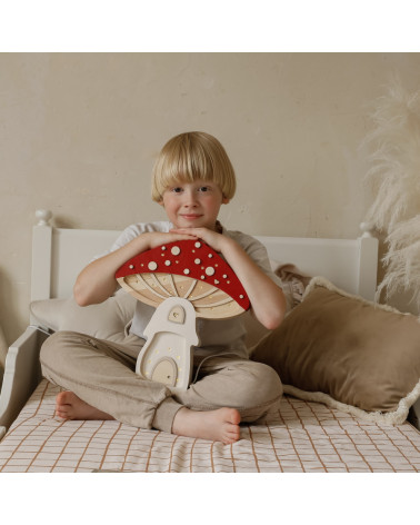 Lampe veilleuse en bois maison champignon - rouge - Little lights