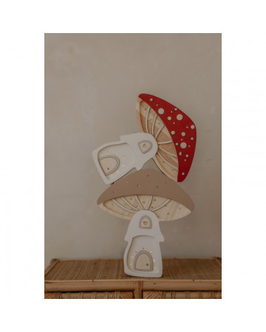 Lampe veilleuse en bois maison champignon - rouge - Little lights