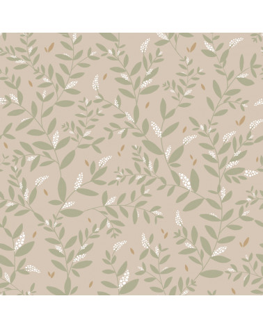 Echantillon Papier peint enfant brindilles beige et vert