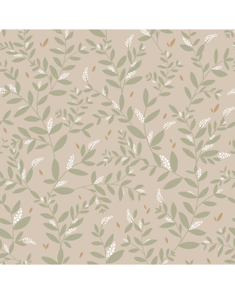 Echantillon Papier peint enfant brindilles beige et vert