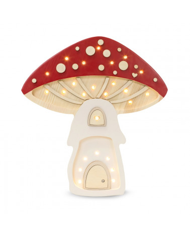 Lampe veilleuse en bois maison champignon - rouge - Little lights