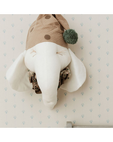 Trophée éléphant en lin Deny avec bonnet de nuit - crème