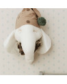 Trophée éléphant en lin Deny avec bonnet de nuit - crème