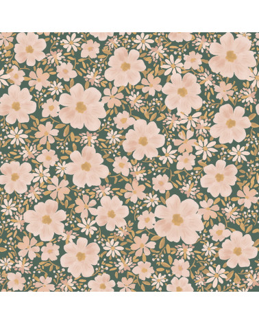 Papier peint enfant - les fleurs fond vert foncé - Lilipinso