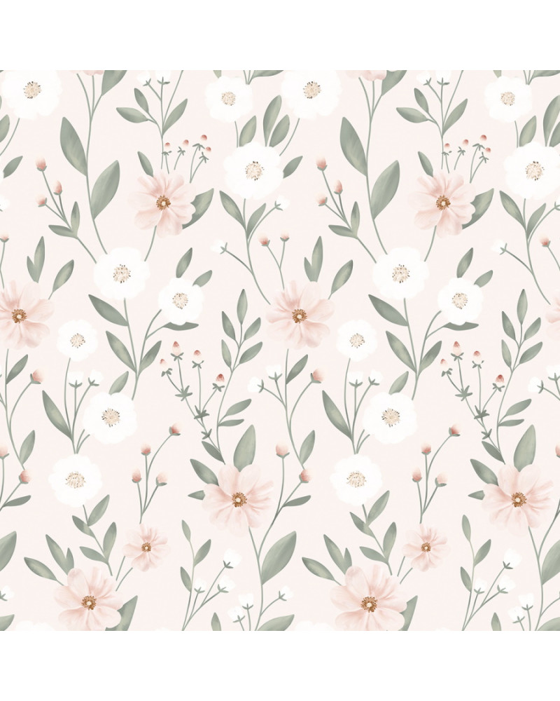 Papier peint enfant - éclosion florale fond rose - Lilipinso