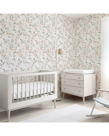 Papier peint enfant - éclosion florale fond rose - Lilipinso