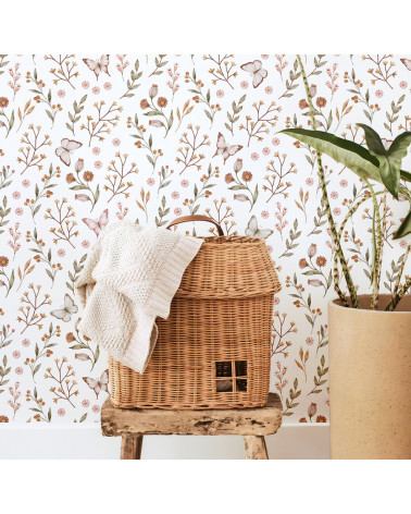 Papier peint enfant - papillons et fleurs - Lilipinso