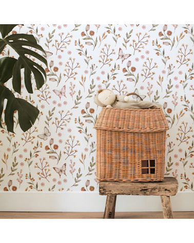 Papier peint enfant - papillons et fleurs - Lilipinso