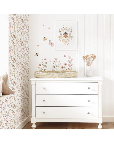 Papier peint enfant - papillons et fleurs - Lilipinso