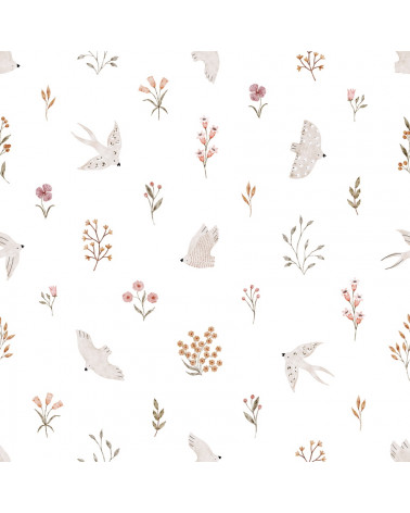 Papier peint enfant - hirondelles et fleurs - Lilipinso
