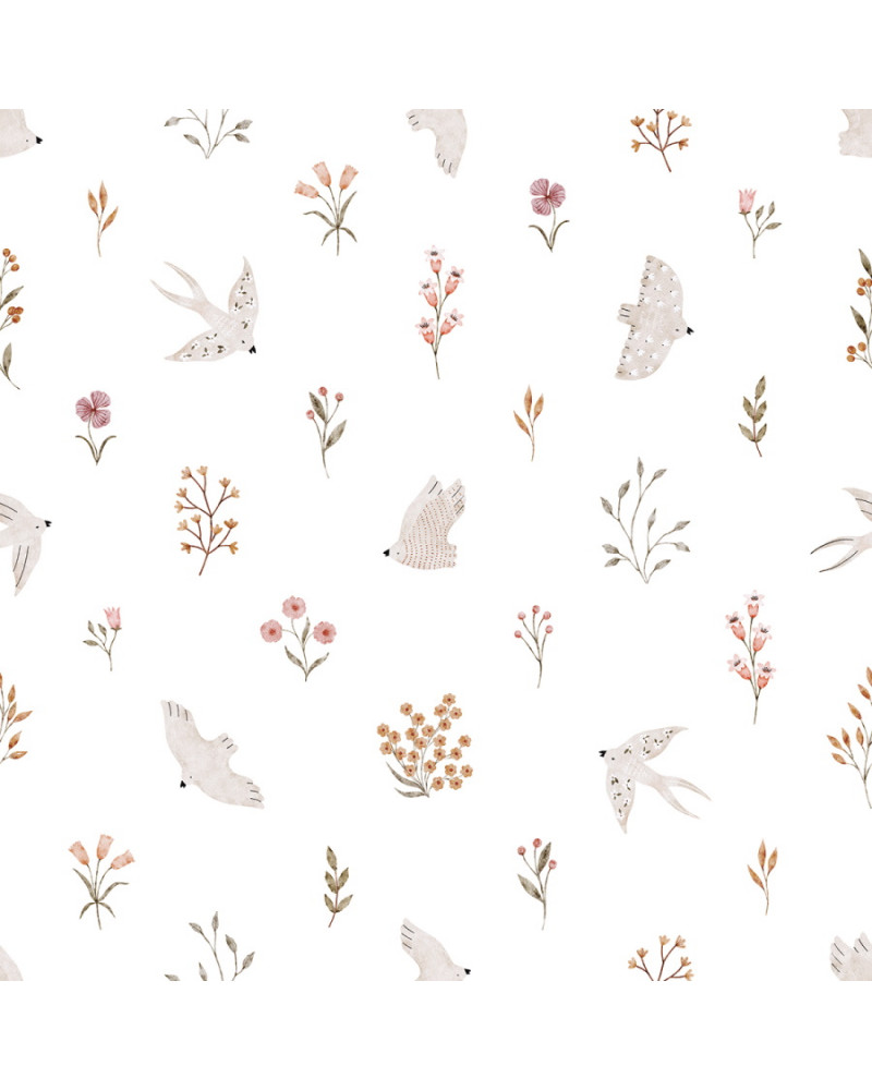 Papier peint enfant - hirondelles et fleurs - Lilipinso