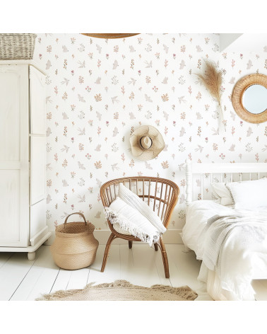 Papier peint enfant - hirondelles et fleurs - Lilipinso